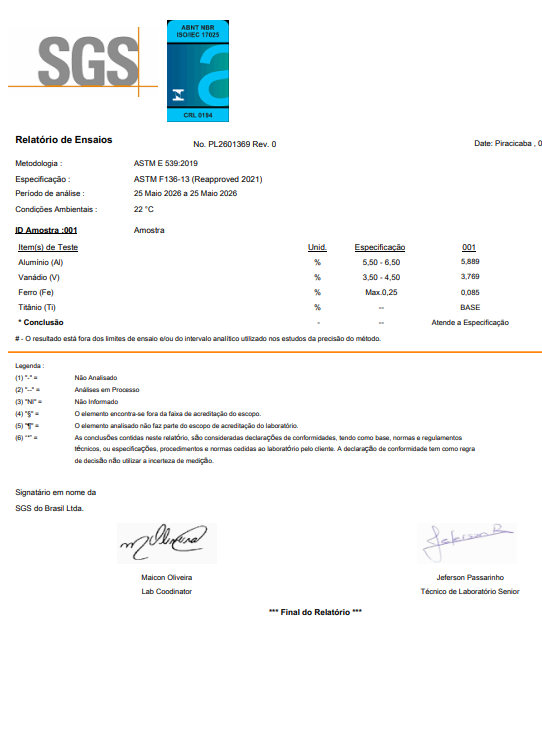 Prévia do relatório de ensaios SGS
